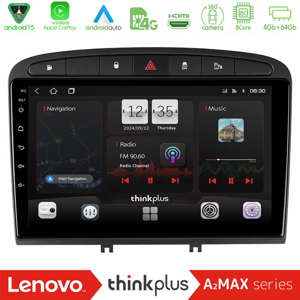Kimpiris - Lenovo Thinkplus A2MAX Series 8Core Android15 4+64GB Peugeot 308/RCZ Navigation Multimedia Tablet 9"