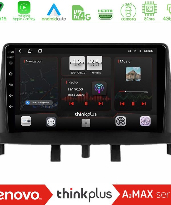 Kimpiris - Lenovo Thinkplus A2MAX Series 8Core Android15 4+64GB  Renault Megane 3 2009-2013 Navigation Multimedia Tablet 9"