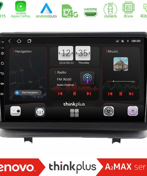 Kimpiris - Lenovo Thinkplus A2MAX Series 8Core Android15 4+64GB Renault Clio 2005-2012 Navigation Multimedia Tablet 9"