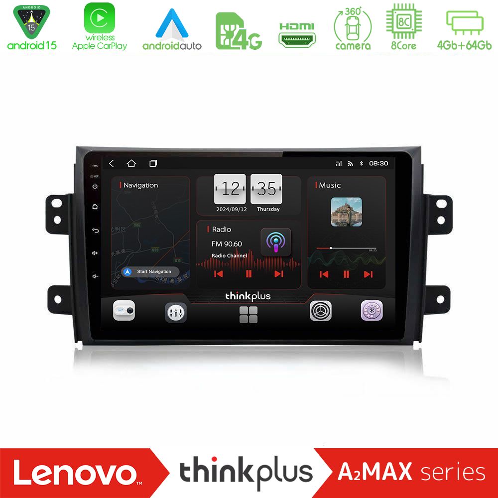 Kimpiris - Lenovo Thinkplus A2MAX Series 8Core Android15 4+64GB Suzuki SX4 2006-2014 Fiat Sedici 2006-2014 Navigation Multimedia Tablet 9"