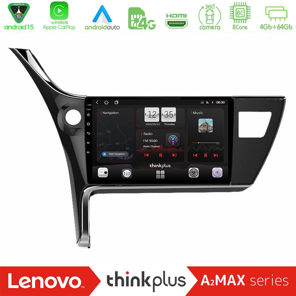 Kimpiris - Lenovo Thinkplus A2MAX Series 8Core Android15 4+64GB Toyota Corolla 2017-2018 Navigation Multimedia Tablet 10"