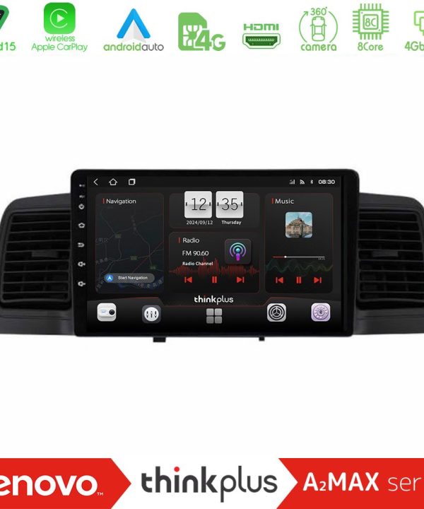 Kimpiris - Lenovo Thinkplus A2MAX Series 8Core Android15 4+64GB  Toyota Corolla 2002-2006 Navigation Multimedia Tablet 9"   (Black)