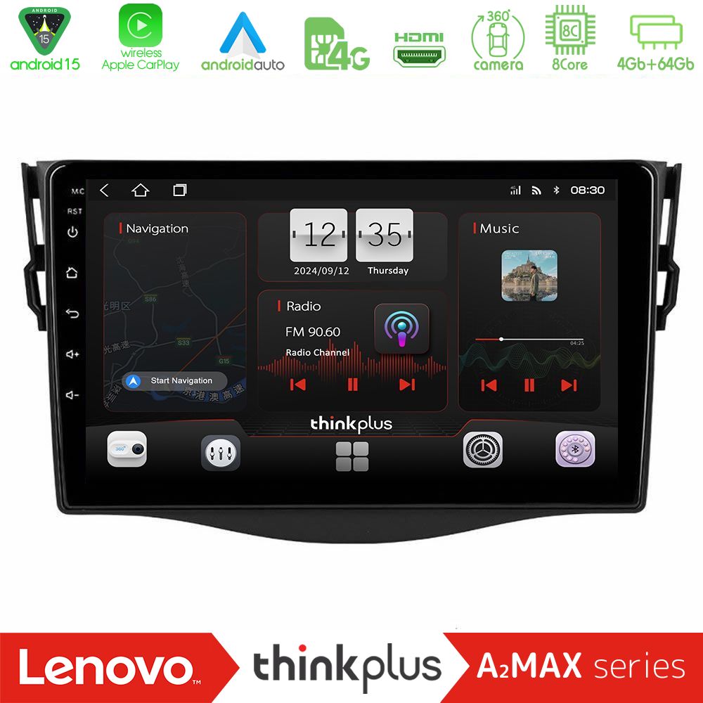 Kimpiris - Lenovo Thinkplus A2MAX Series 8Core Android15 4+64GB Toyota RAV4 Navigation Multimedia Tablet 9"