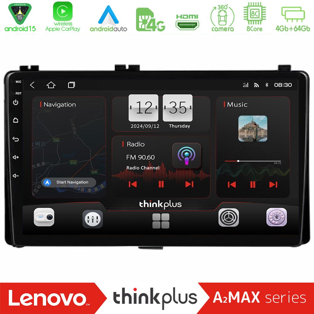 Kimpiris - Lenovo Thinkplus A2MAX Series 8Core Android15 4+64GB Toyota Corolla/Auris 2017-2019 Navigat-ion Multimedia Tablet 9"