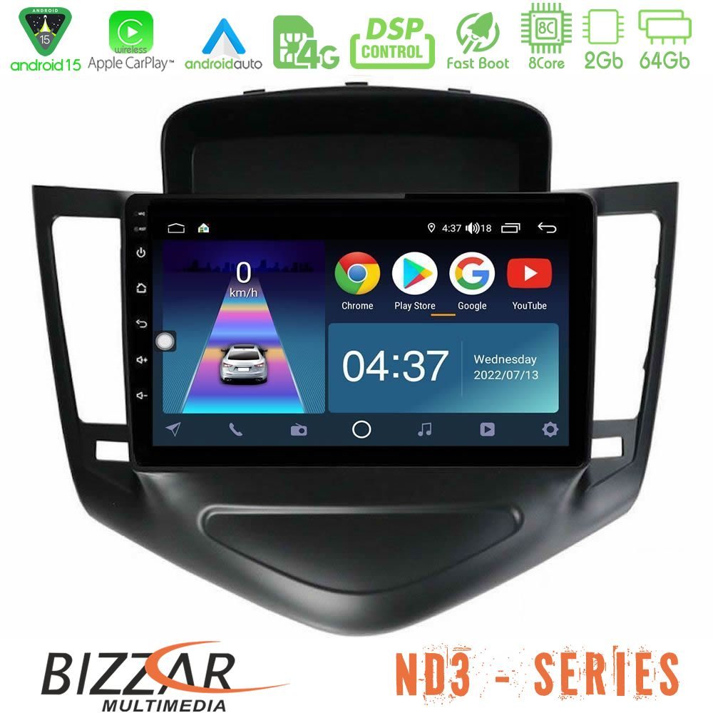 Kimpiris - Bizzar ND3 Series 8Core Android15 2+64GB Chevrolet Cruze 2009-2012 Navigation Multimedia Tablet 9" (Μαύρο)