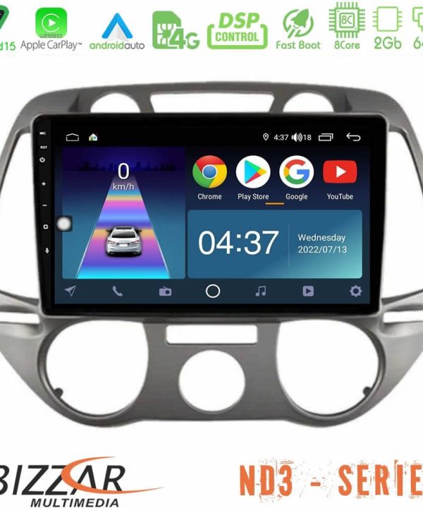 Kimpiris - Bizzar ND3 Series 8Core Android15 2+64GB  Hyundai i20 2009-2012 Manual A/C Navigation Multimedia Tablet 9"