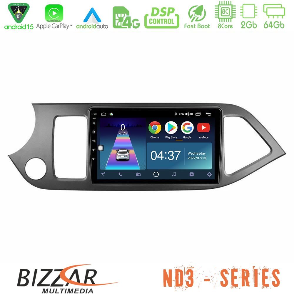 Kimpiris - Bizzar ND3 Series 8Core Android15 2+64GB Kia Picanto Navigation Multimedia Tablet 9"