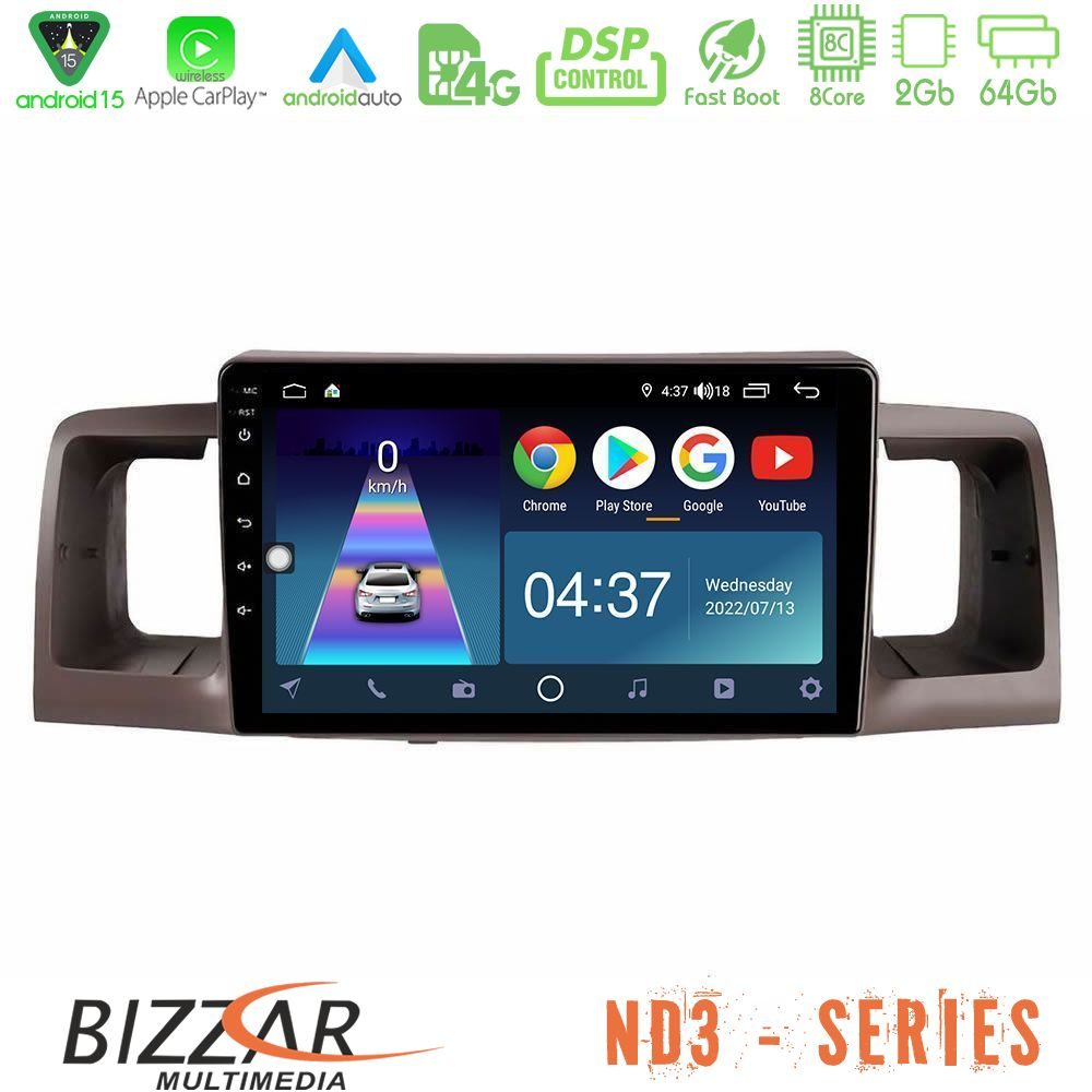 Kimpiris - Bizzar ND3 Series 8Core Android15 2+64GB Toyota Corolla 2002-2006 Navigation Multimedia Tablet 9"
