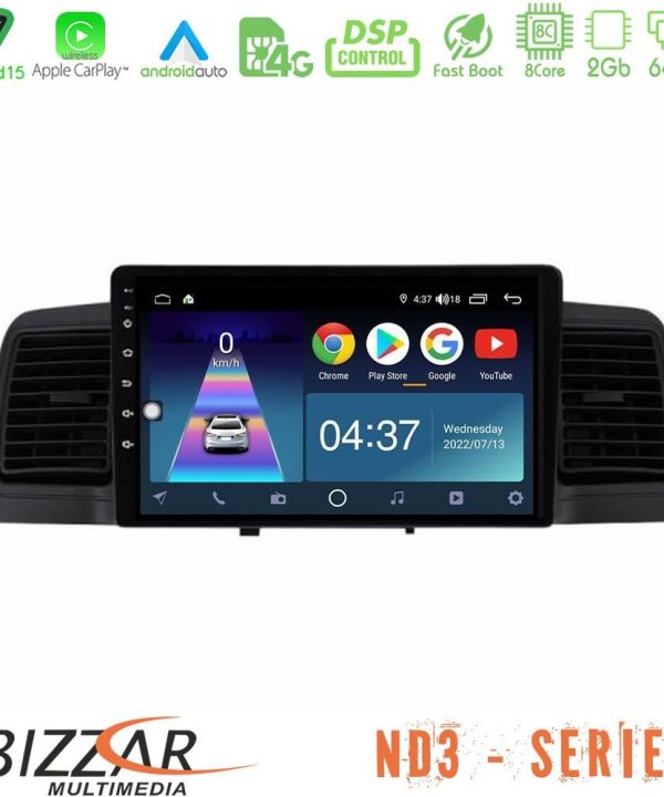 Kimpiris - Bizzar ND3 Series 8Core Android15 2+64GB  Toyota Corolla 2002-2006 Navigation Multimedia Tablet 9"   (Black)