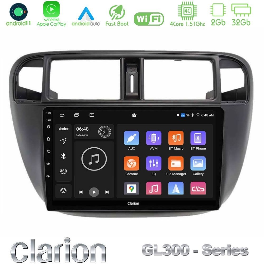 Kimpiris - Clarion GL300 Series 4Core Android11 2+32GB Honda Civic 1995-2001 Navigation Multimedia Tablet 9" Με Carplay & Android Auto