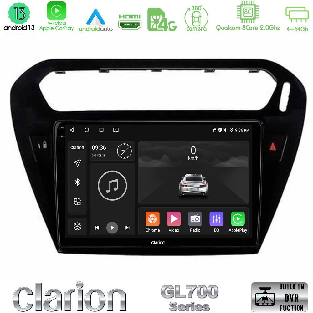 Kimpiris - Clarion GL700 Series 8Core Android13 4+64GB Citroen C-Elysee / Peugeot 301 Navigation Multimedia Tablet 9" Με Carplay & Android Auto