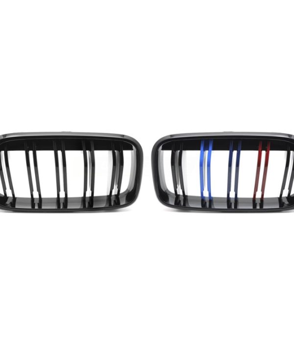 Kimpiris - Καρδιές Μάσκας Για Bmw X2 F39 18+ M4 Look Με Διπλή Γρίλια Tri-Color Μαύρο Γυαλιστερό 2 Τεμάχια