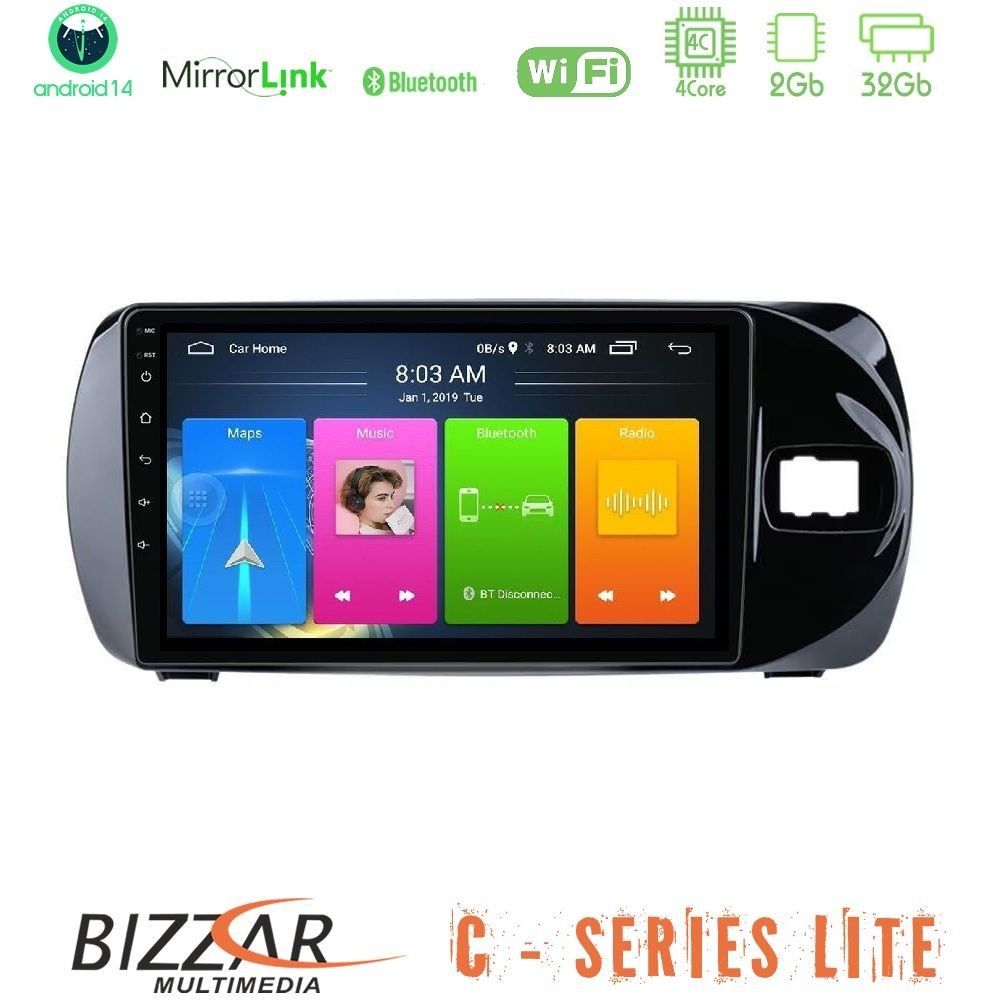 Kimpiris - Bizzar C Series Lite 4Core Android14 2+32GB Toyota Yaris (Vitz) 2015-2020 RHD Navigation Multimedia Tablet 9"