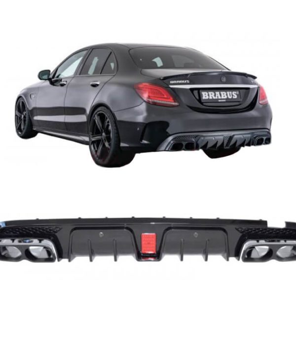 Kimpiris - Diffuser Πίσω Προφυλακτήρα Για Mercedes-Benz C-Class W205 14-20 Sedan Brabus Look Με Μαύρες Μπούκες