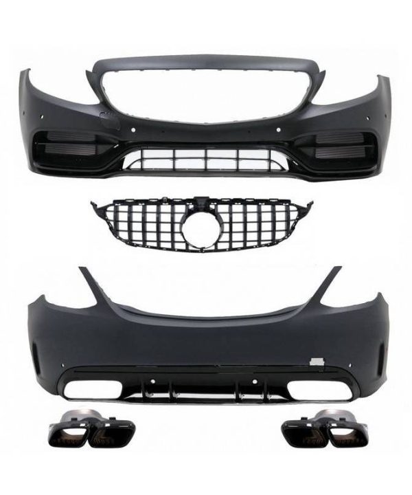 Kimpiris - Body Kit Για Mercedes-Benz C-Class W205 14-20 Sedan Amg C63s Facelift Look Με Μάσκα & Μπούκες Black Edition