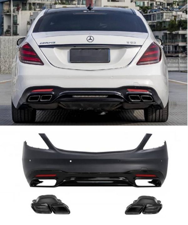 Kimpiris - Πισινός Προφυλακτήρας Για Mercedes-Benz S-Class W222 Facelift 17-20 Amg S63 Look Black Edition Με Μαύρες Μπούκες