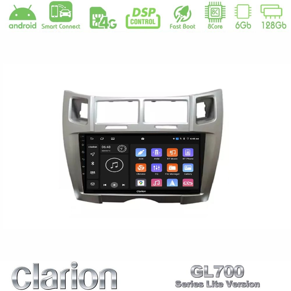 Kimpiris - Clarion GL700 Lite Series 8Core Android ClarionOS 6+128GB Toyota Yaris Navigation Multimedia Tablet 9" (Ασημί Χρώμα) Με Carplay & Android Auto