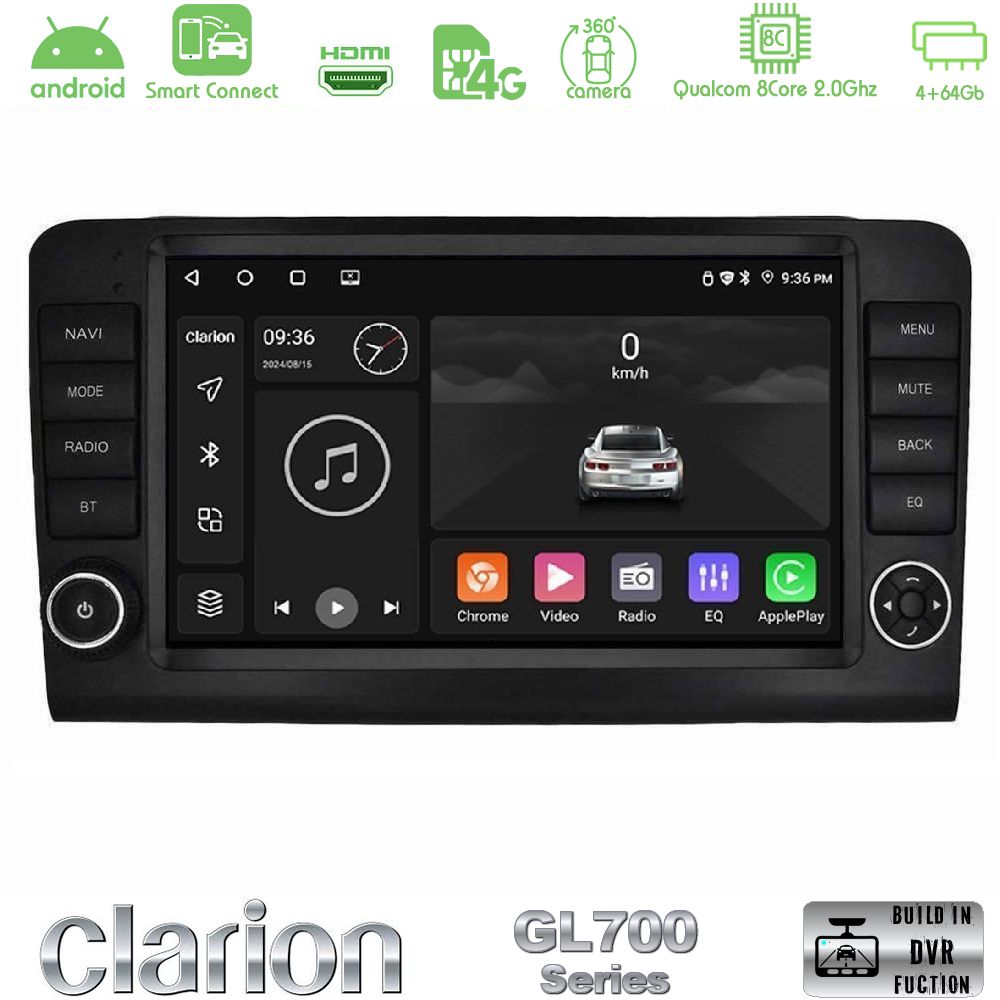 Kimpiris - Clarion GL700 Series 8Core Android ClarionOS 4+64GB Mercedes ML/GL Class W164 2006-2011 Navigation Multimedia Tablet 9" Με Carplay & Android Auto (OEM Look)