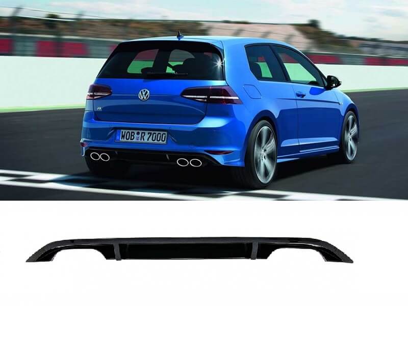 Kimpiris - Diffuser Πίσω Προφυλακτήρα Για VW Golf VII (7) 13-17 R-Look Για Απλή & GTI Έκδοση Προφυλακτήρα Με 2 Διπλές Εξάτμισεις Αριστερά & Δεξιά Γυαλιστερό Μαύρο Από Abs Πλαστικό 1 Τεμάχιο
