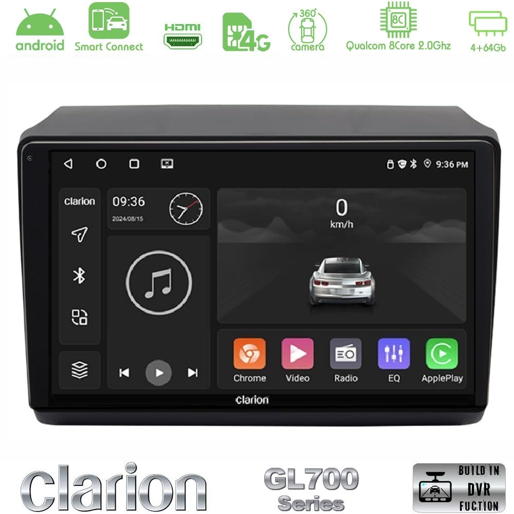 Kimpiris - Clarion GL700 Series 8Core Android ClarionOS 4+64GB Fiat Ducato/Citroen Jumper/Peugeot Navigation Multimedia Tablet 9" Με Carplay & Android Auto
