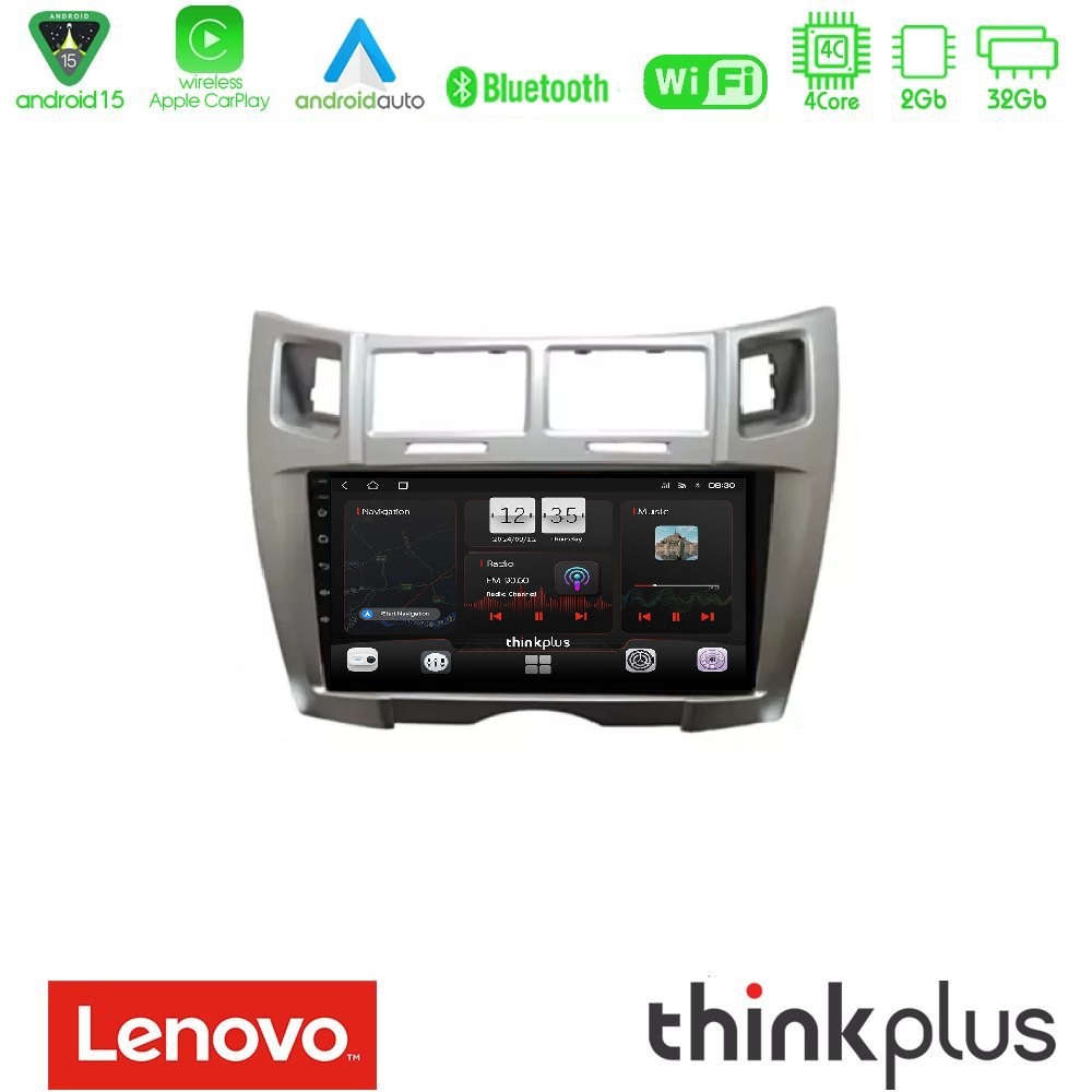 Kimpiris - Lenovo Thinkplus Series 4Core Android15 2+32GB Toyota Yaris Navigation Multimedia Tablet 9" (Ασημί Χρώμα) Με Carplay & Android Auto