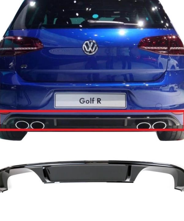 Kimpiris - Diffuser Πίσω Προφυλακτήρα Για VW Golf VII (7) 13-17 R-Line Με 2 Διπλές Εξατμίσεις Δεξια & Αριστερά Γυαλιστερό Μαύρο Από Abs Πλαστικό 1 Τεμάχιο