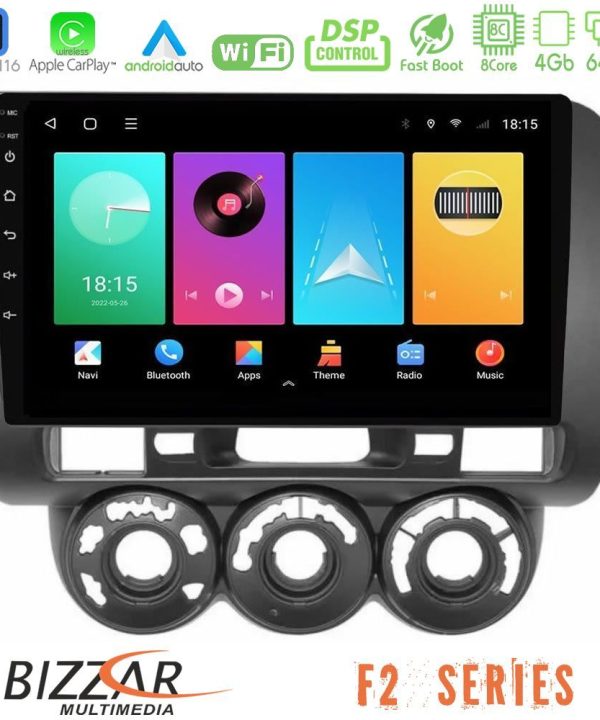 Kimpiris - Bizzar F2 Series 8Core Android16 4+64GB Honda Jazz (Fit) 2002-2008 (RHD) Manual A/C Navigation Multimedia Tablet 9"