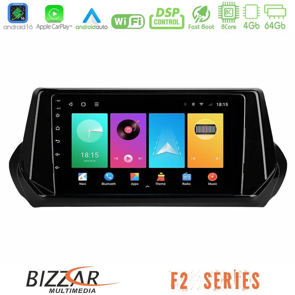 Kimpiris - Bizzar F2 Series 8Core Android16 4+64GB Peugeot 208 2019-2023 Navigation Multimedia Tablet 9"