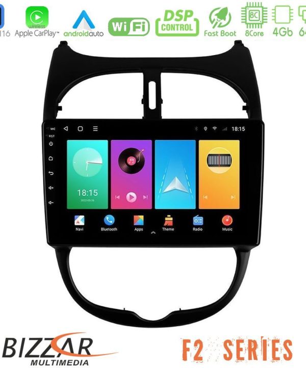 Kimpiris - Bizzar F2 Series 8Core Android16 4+64GB  Peugeot 206 Navigation Multimedia Tablet 9"