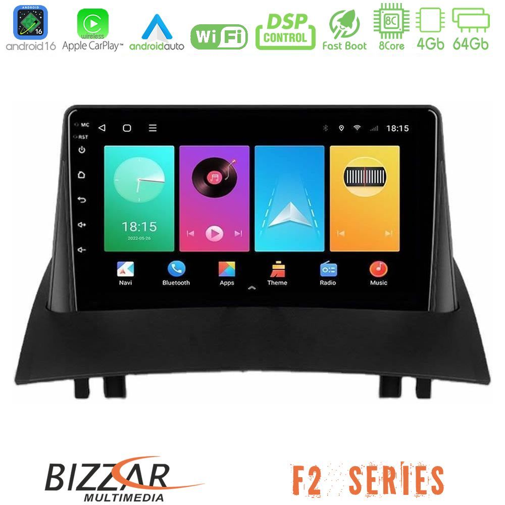 Kimpiris - Bizzar F2 Series 8Core Android16 4+64GB Renault Megane 2 2002-2008 Navigation Multimedia Tablet 9"