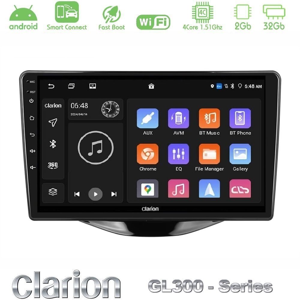 Kimpiris - Clarion GL300 Series 4Core Android ClarionOS 2+32GB Toyota Aygo | Citroen C1 | Peugeot 108 Navigation Multimedia Tablet 9" Με Carplay & Android Auto