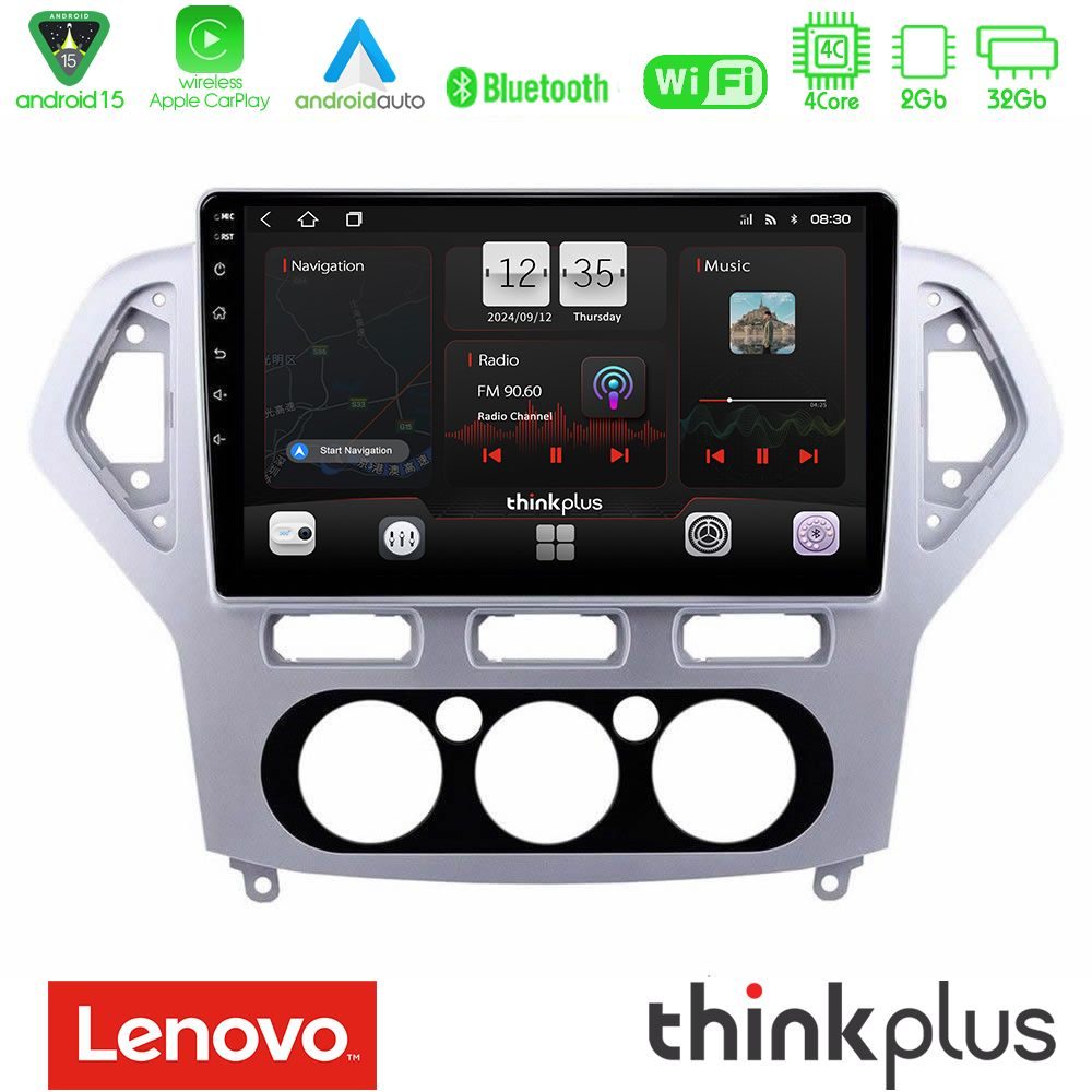 Kimpiris - Lenovo Thinkplus Series 4Core Android15 2+32GB Ford Mondeo 2007-2010 Manual A/C Navigation Multimedia Tablet 10" Με Carplay & Android Auto