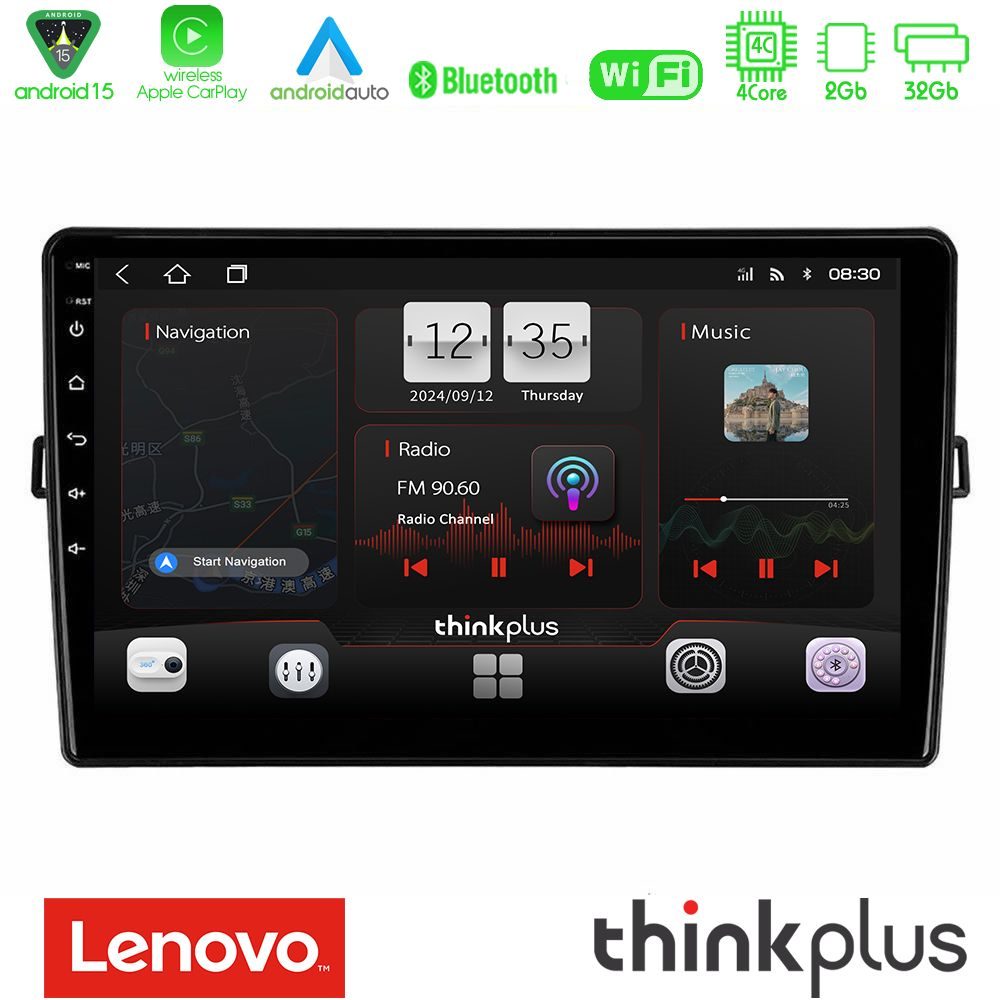 Kimpiris - Lenovo Thinkplus Series 4Core Android15 2+32GB Toyota Auris Navigation Multimedia Tablet 10" Με Carplay & Android Auto
