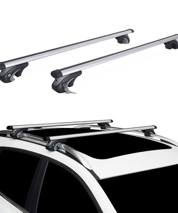 Kimpiris - Μπάρες Οροφής Αλουμινίου Rackit Universal 120cm Railing System Σετ Με Πόδια Και Κλειδαριά Ασημί 2 Τεμάχια