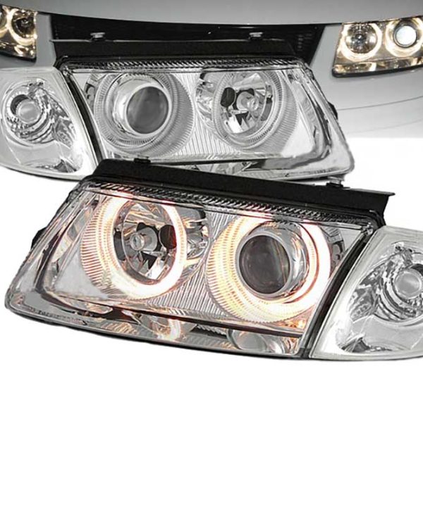 Kimpiris - Μπροστινά Φανάρια Set Για Vw Passat 3B 96-00 Angel Eyes Χρωμίου H7/H7 Depo