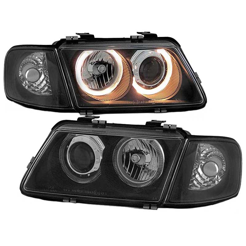 Kimpiris - Μπροστινά Φανάρια Set Για Audi A3 8L 96-00 Angel Eyes Μαύρα H7/H7 Depo