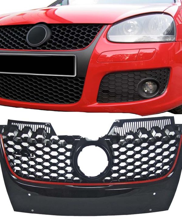 Kimpiris - Μάσκα Για Vw Golf V (5) 03-08 / Jetta 05-11 GTI Look Κυψελωτή Με Κόκκινο Σιρίτι 1 Τεμάχιο