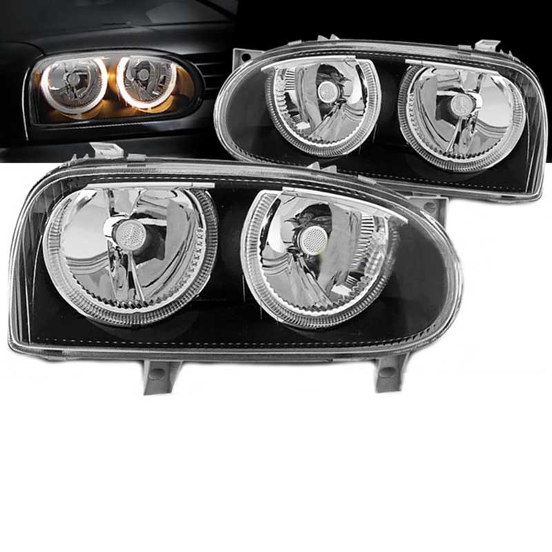 Kimpiris - Μπροστινά Φανάρια Set Για Vw Golf 3 92-98 Angel Eyes Μαύρα H7/H7 Depo