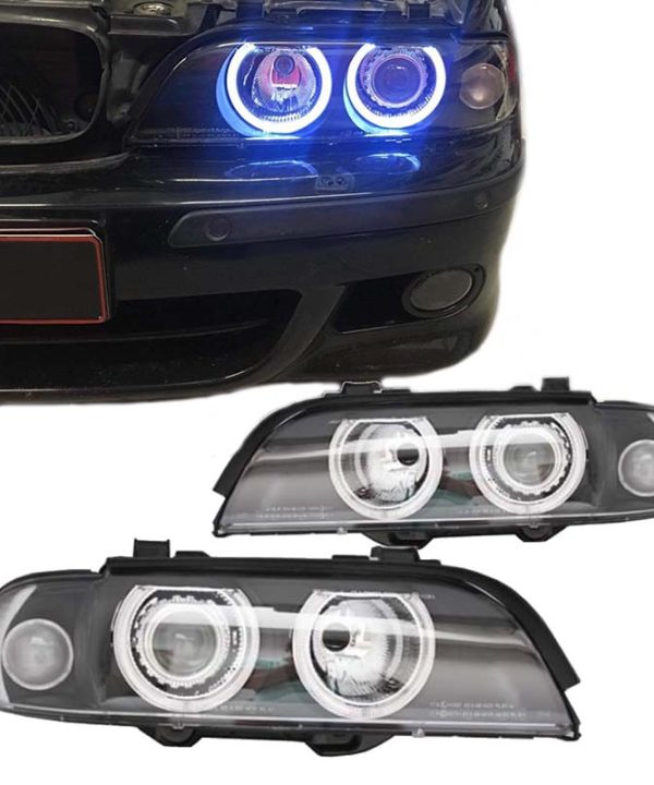 Kimpiris - Μπροστινά Φανάρια Set Για Bmw 5 E39 95-03 Angel Eyes Facelift LCI Look Μαύρα H7/H7 Manual Carner