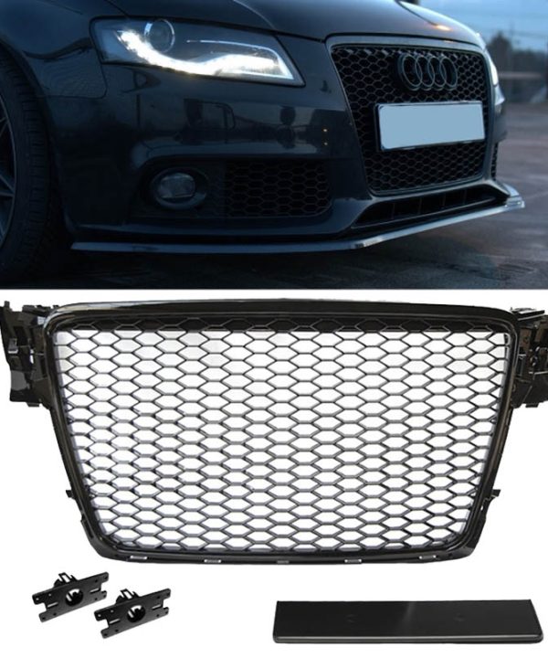 Kimpiris - Μάσκα Για Audi A4 B8 08-11 RS4 Look Κυψελωτή Γυαλιστερό Μαύρο 1 Τεμάχιο