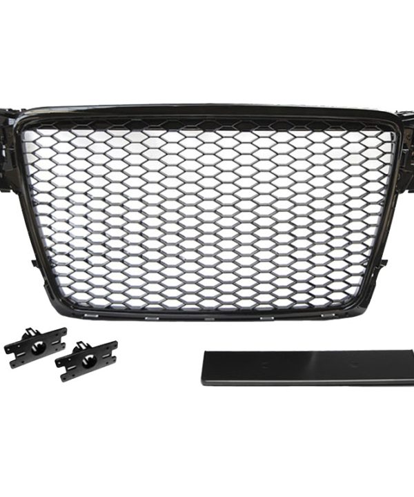 Alternative view of Μάσκα Για Audi A4 B8 08-11 RS4 Look Κυψελωτή Γυαλιστερό Μαύρο 1 Τεμάχιο