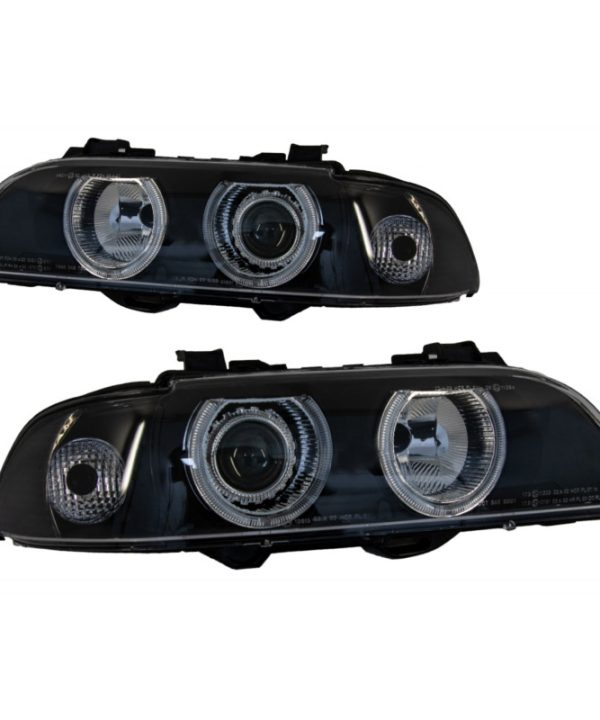 Kimpiris - Μπροστινά Φανάρια Set Για Bmw 5 E39 95-03 Angel Eyes Facelift LCI Look Μαύρα/Γκρι H7/H7 Manual Carner