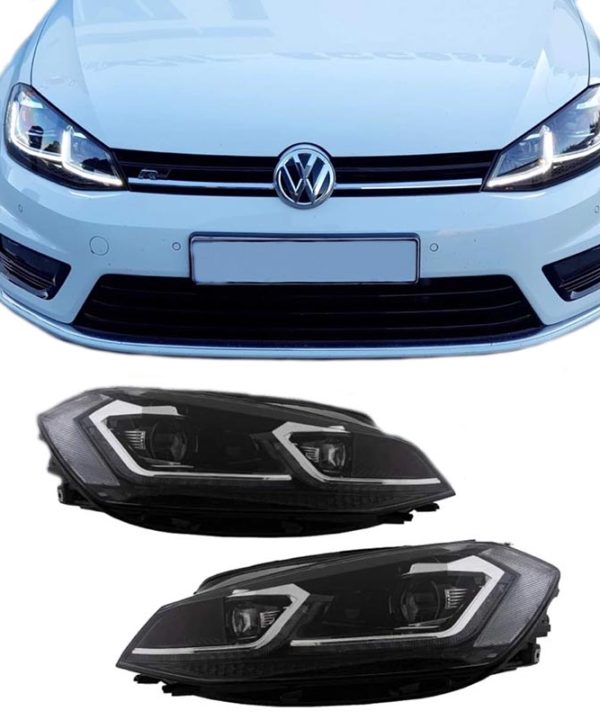 Kimpiris - Μπροστινά Φανάρια Set Για Vw Golf VII (7) 12-17  Look 7.5 GTI Μαύρα/ Ασημί Γραμμή H7 Με Μοτέρ Carner