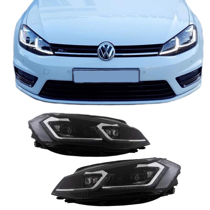 Kimpiris - Μπροστινά Φανάρια Set Για Vw Golf VII (7) 12-17 Look 7.5 GTI Μαύρα/ Ασημί Γραμμή H7 Με Μοτέρ Carner