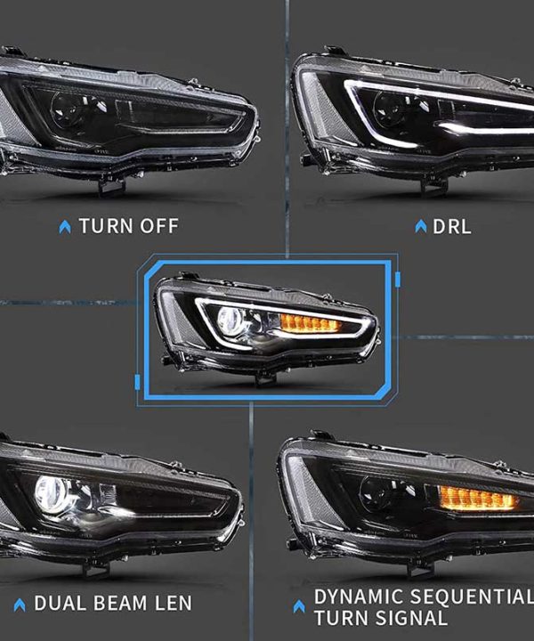 Alternative view of Μπροστινά Φανάρια Set Για Mitsubishi Lancer 07-17 DRL Led Tube & Dynamic Φλας Μαύρο/Χρώμιο H7 Manual VLAND