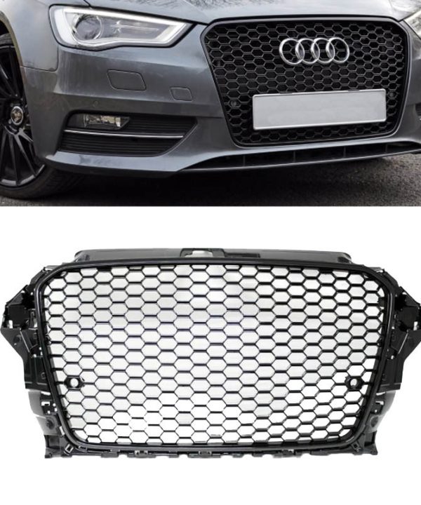 Kimpiris - Μάσκα Για Audi A3 8V 12-16 RS3 Look Κυψελωτή Γυαλιστερό Μαύρο 1 Τεμάχιο