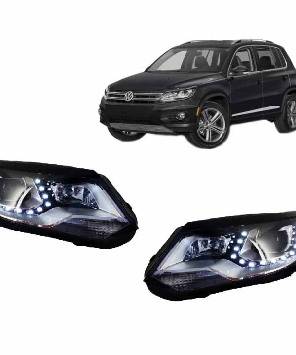 Kimpiris - Μπροστινά Φανάρια Set Για Vw Tiguan mk1 11-15 DRL Μαύρα H7/H7 Με Μοτέρ  Carner