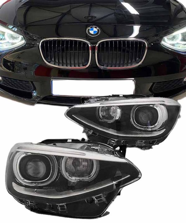 Kimpiris - Μπροστινά Φανάρια Set Για Bmw 1 F20 / F21 11-14 LED Angel Eyes Μαύρα H7 Με Μοτέρ Depo