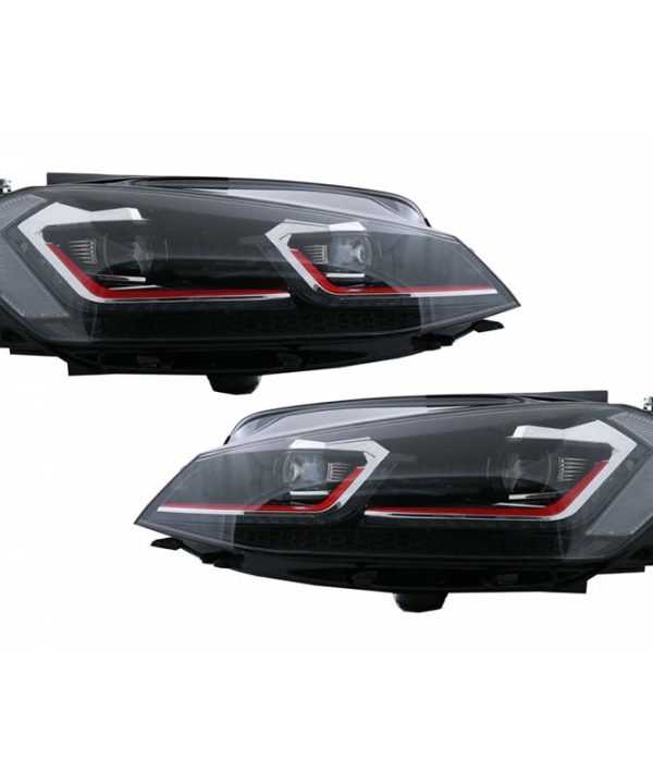 Alternative view of Μπροστινά Φανάρια Set Για Vw Golf 7.5 17-19 Facelift DRL & Dynamic Signal Μαύρα Με Κόκκινη Γραμμή GTI Look H7 Με Μοτέρ Carner