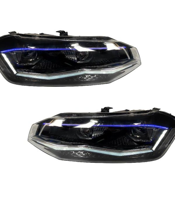 Alternative view of Μπροστινά Φανάρια Set Για Vw Polo AW 17+ DRL Led Tube GTI Look Μαύρα Με Ασημί Γραμμή Upgrade With Xenon With Motor Carner